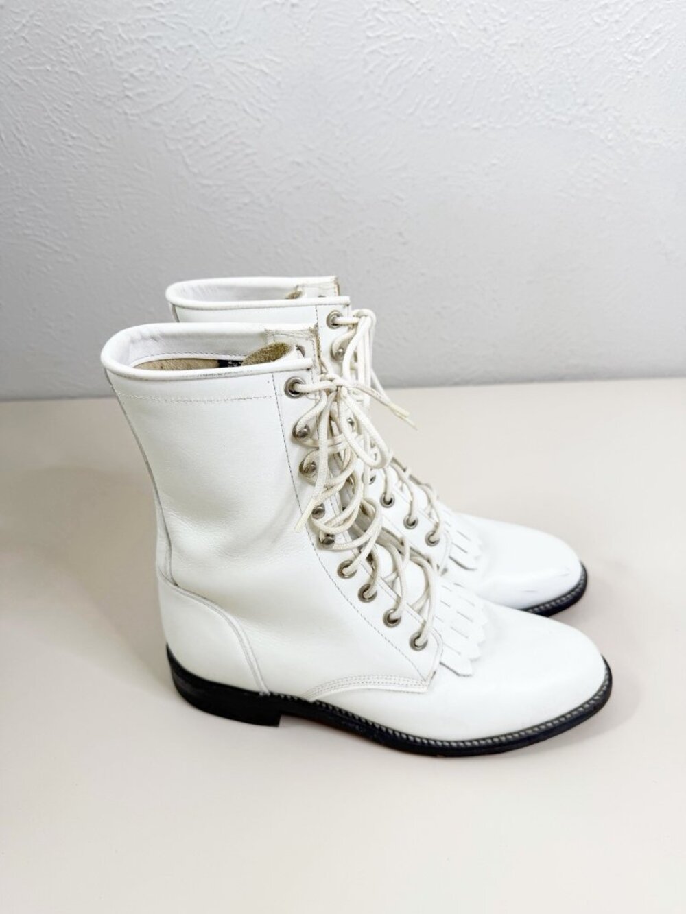 VTG Justin Kiltie Roper Boots Women 5.5 C White Made in USA GUC